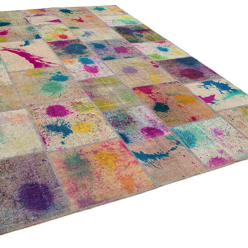 Multicolor Alfombra De Retazos Turca Sobre-teñida - 252 cm x 353 cm - K0049690
