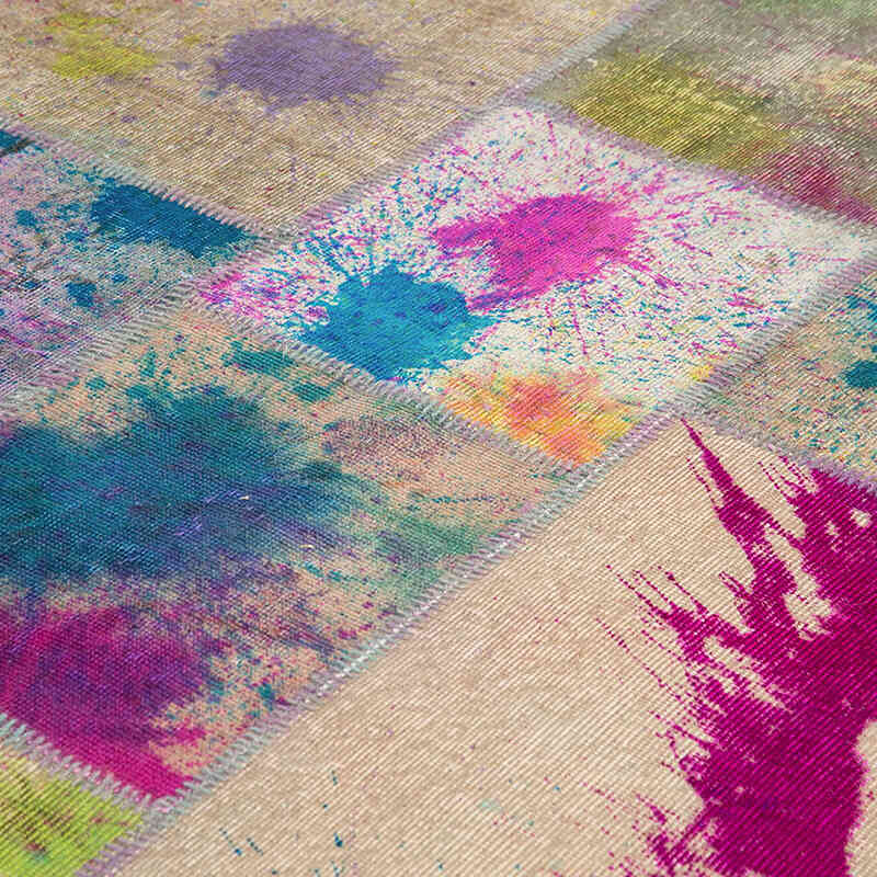 Multicolor Alfombra De Retazos Turca Sobre-teñida - 252 cm x 353 cm - K0049690