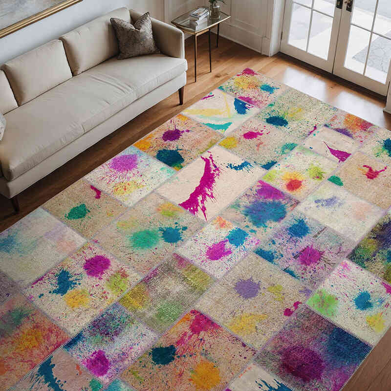 Multicolor Alfombra De Retazos Turca Sobre-teñida - 252 cm x 353 cm - K0049690