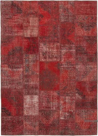Red Patchwork Hand-Knotted Turkish Rug - 8' 2" x 11' 6" (98 in. x 138 in.)