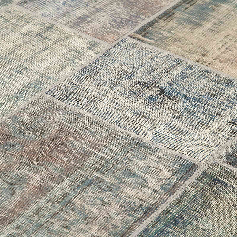 Azul Alfombra De Retazos Turca Sobre-teñida - 251 cm x 355 cm - K0049701