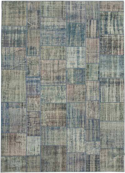 Blue Patchwork Hand-Knotted Turkish Rug - 7' 10" x 10' 11" (94 in. x 131 in.)