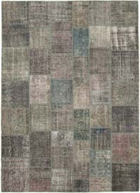 Mavi, Gri Boyalı Patchwork Halı - 253 cm x 352 cm