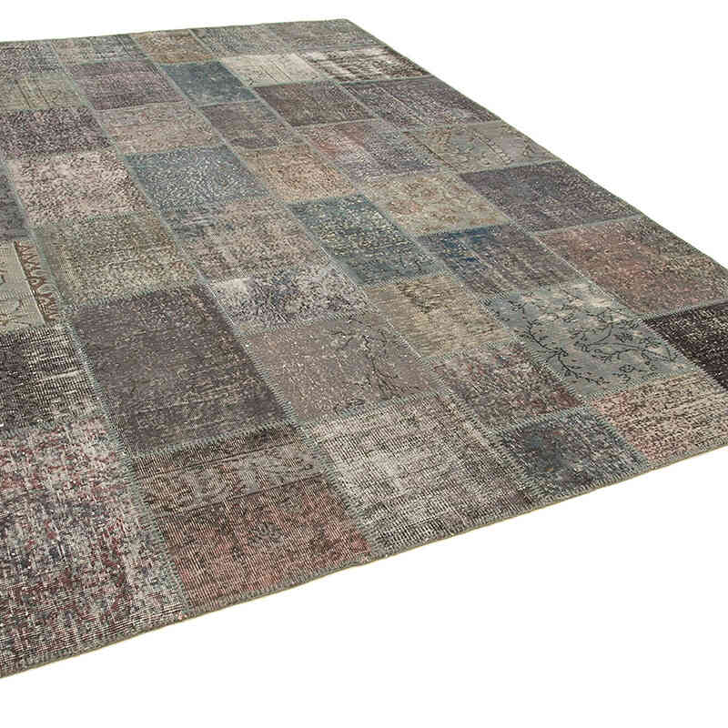 Mavi, Gri Boyalı Patchwork Halı - 253 cm x 352 cm - K0049705