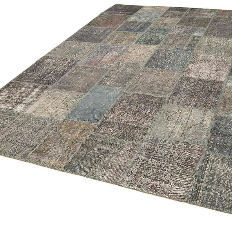 Mavi, Gri Boyalı Patchwork Halı - 253 cm x 352 cm - K0049705