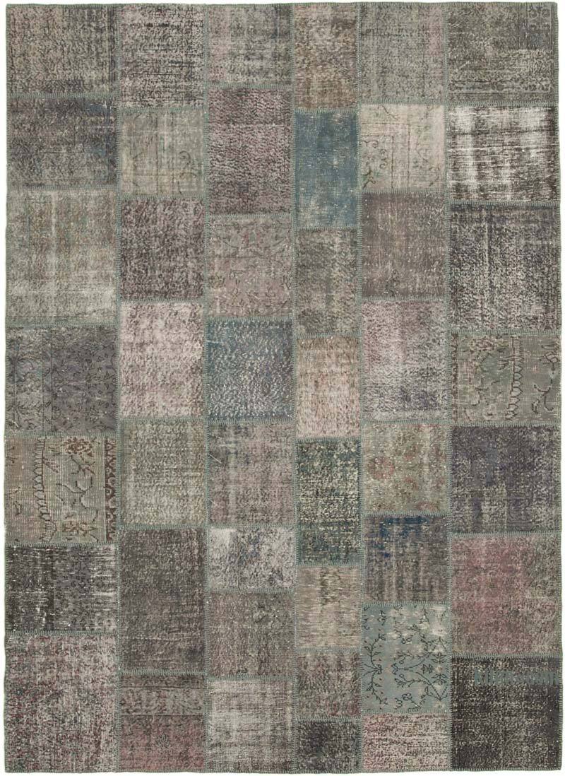 Mavi, Gri Boyalı Patchwork Halı - 253 cm x 352 cm - K0049705