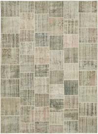 Gray Patchwork Hand-Knotted Turkish Rug - 8' 5" x 11' 5" (101" x 137")