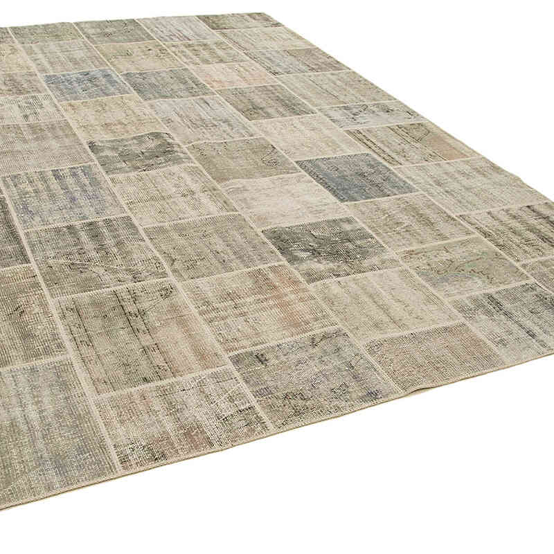 Gris Alfombra De Retazos Turca Sobre-teñida - 256 cm x 348 cm - K0049707