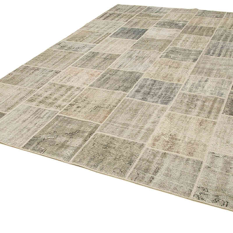 Gris Alfombra De Retazos Turca Sobre-teñida - 256 cm x 348 cm - K0049707