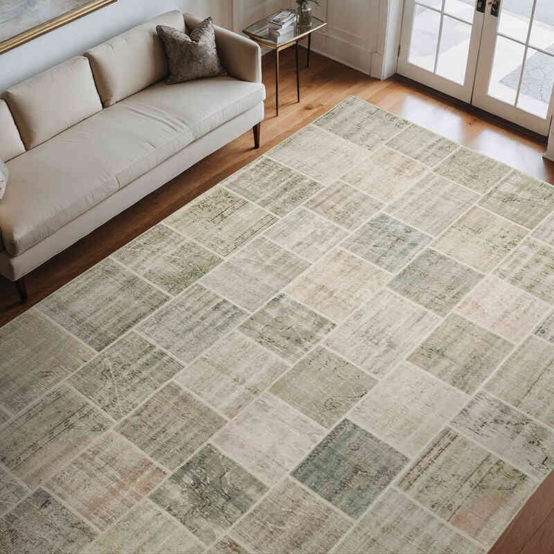 Gris Alfombra De Retazos Turca Sobre-teñida - 256 cm x 348 cm - K0049707