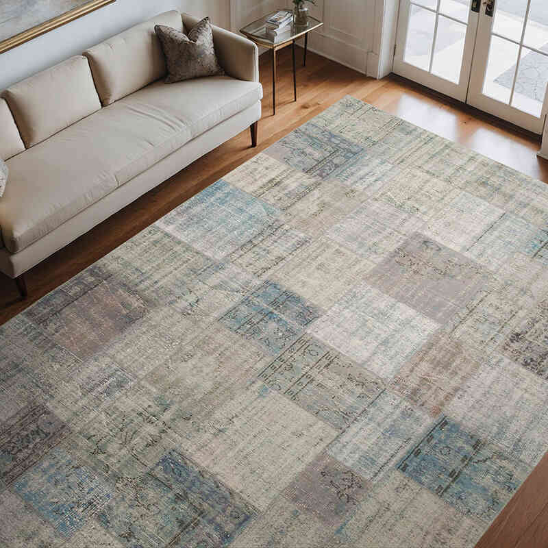 Azul Alfombra De Retazos Turca Sobre-teñida - 250 cm x 350 cm - K0049709