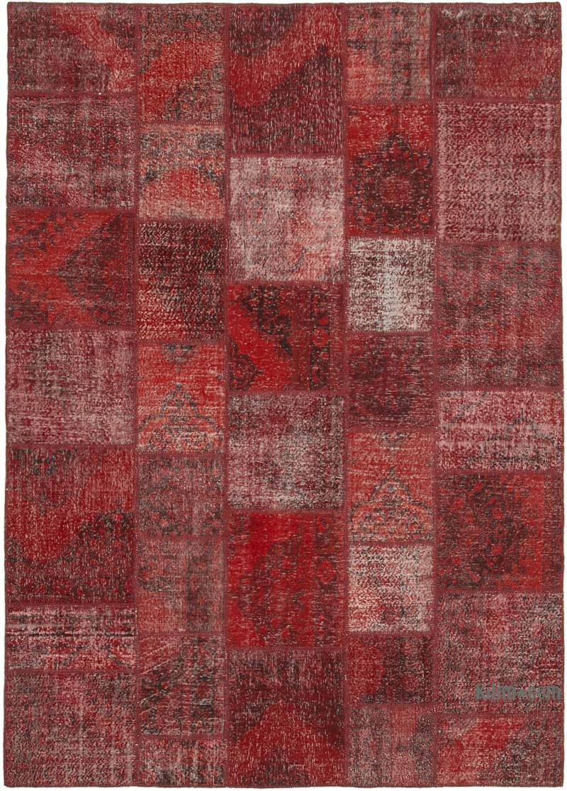 Red Patchwork Hand-Knotted Turkish Rug - 8' 2" x 11' 7" (98 in. x 139 in.) - K0049711