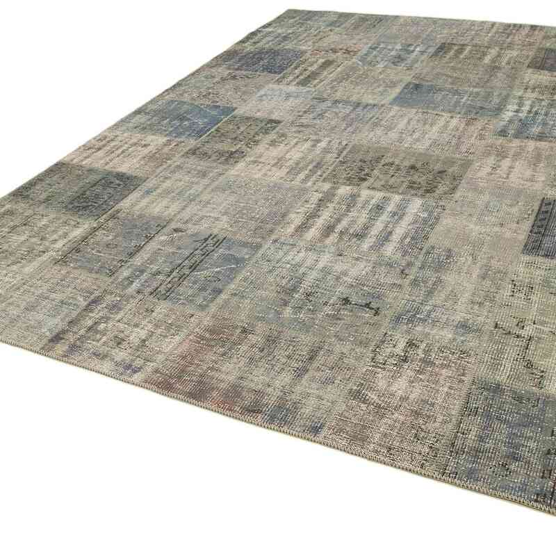 Grey Patchwork Hand-Knotted Turkish Rug - 8' 2" x 11' 6" (98 in. x 138 in.) - K0049712