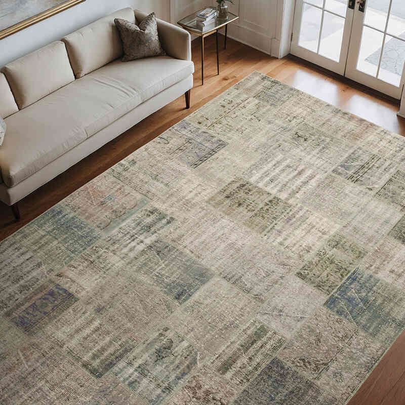 Gri Boyalı Patchwork Halı - 250 cm x 350 cm - K0049712