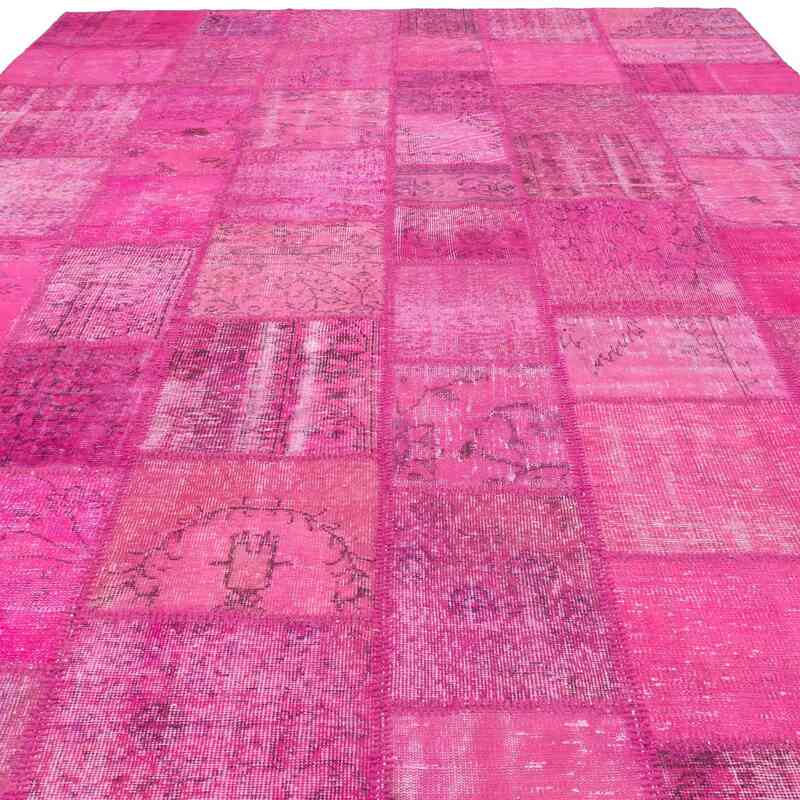 Rosado Alfombra De Retazos Turca Sobre-teñida - 244 cm x 353 cm - K0049713