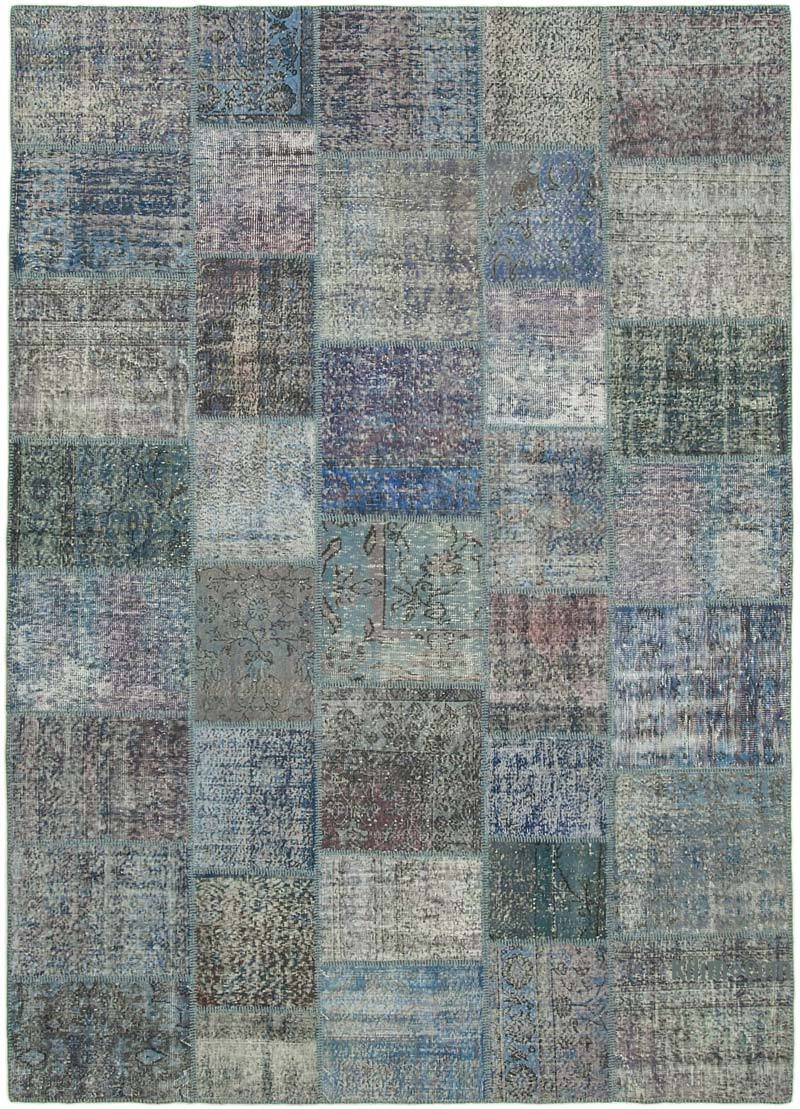 Blue Patchwork Hand-Knotted Turkish Rug - 8' 4" x 11' 8" (100 in. x 140 in.) - K0049714