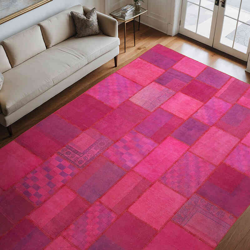 Rosado Alfombra De Retazos Turca Sobre-teñida - 254 cm x 350 cm - K0049715