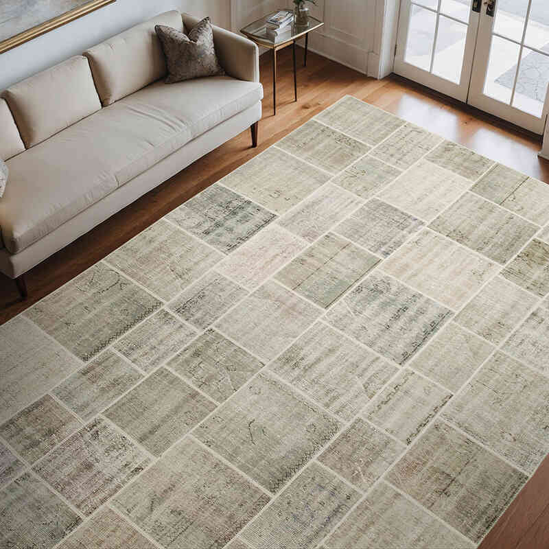 Gris Alfombra De Retazos Turca Sobre-teñida - 250 cm x 350 cm - K0049718