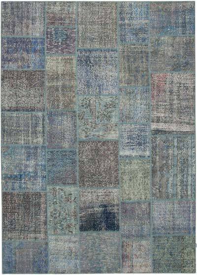 Blue Patchwork Hand-Knotted Turkish Rug - 8' 3" x 11' 7" (99 in. x 139 in.)