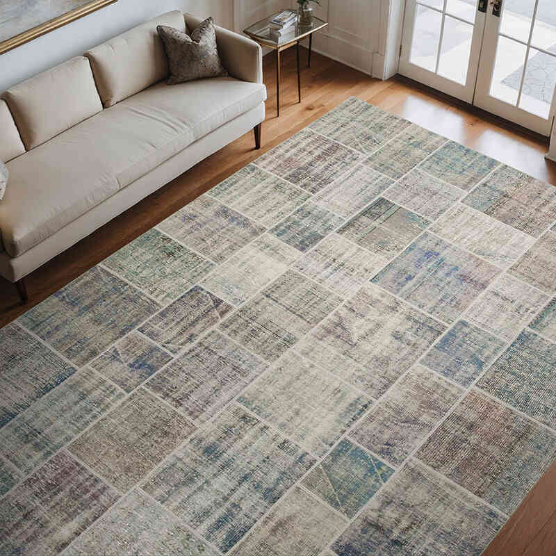 Blue Patchwork Hand-Knotted Turkish Rug - 8' 3" x 11' 8" (99" x 140") - K0049720