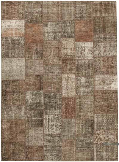 Kahverengi Boyalı Patchwork Halı - 254 cm x 355 cm