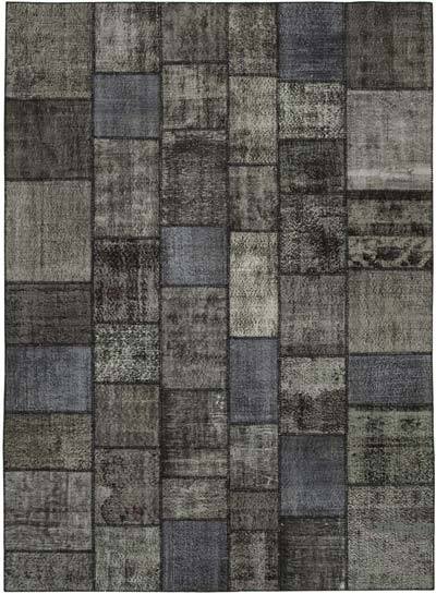 Black Patchwork Hand-Knotted Turkish Rug - 8' 4" x 11' 7" (100 in. x 139 in.)