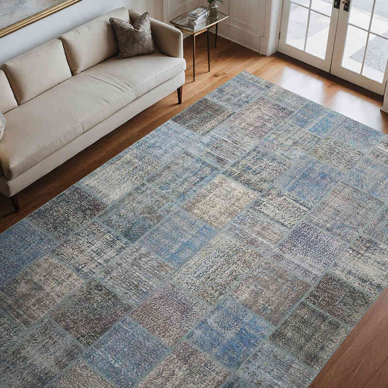Patchwork Hand-Knotted Turkish Rug - 7' 9" x 11' 7" (93" x 139") - K0049732