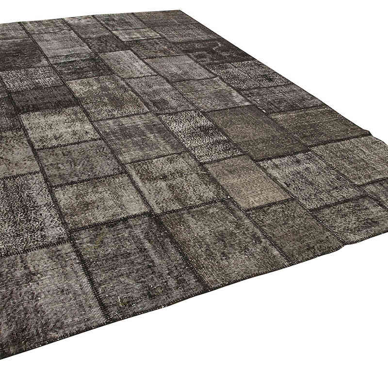 Black Patchwork Hand-Knotted Turkish Rug - 8' 4" x 11' 8" (100" x 140") - K0049733
