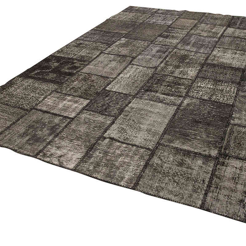 Black Patchwork Hand-Knotted Turkish Rug - 8' 4" x 11' 8" (100" x 140") - K0049733