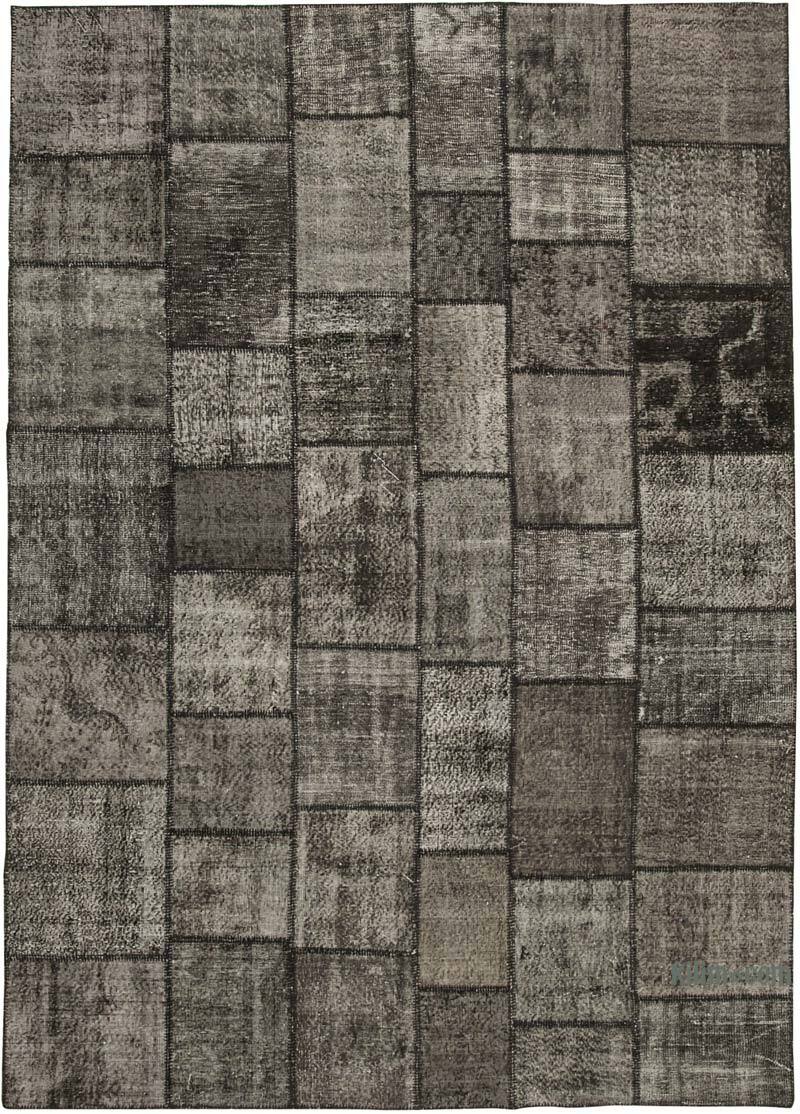 Black Patchwork Hand-Knotted Turkish Rug - 8' 4" x 11' 8" (100" x 140") - K0049733
