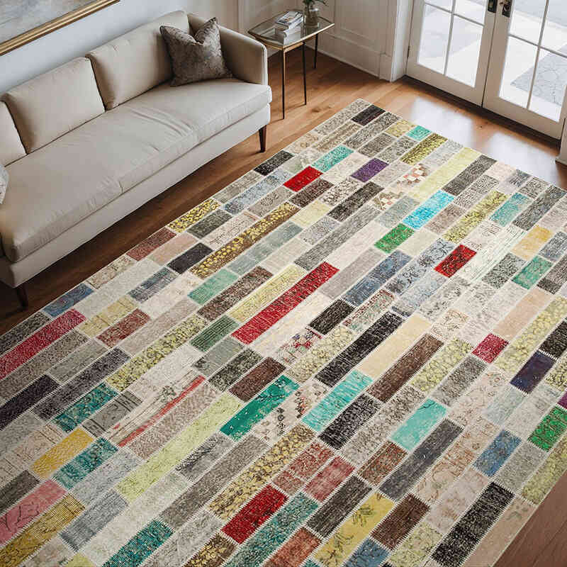 Multicolor Patchwork Hand-Knotted Turkish Rug - 8' 5" x 11' 8" (101" x 140") - K0049734