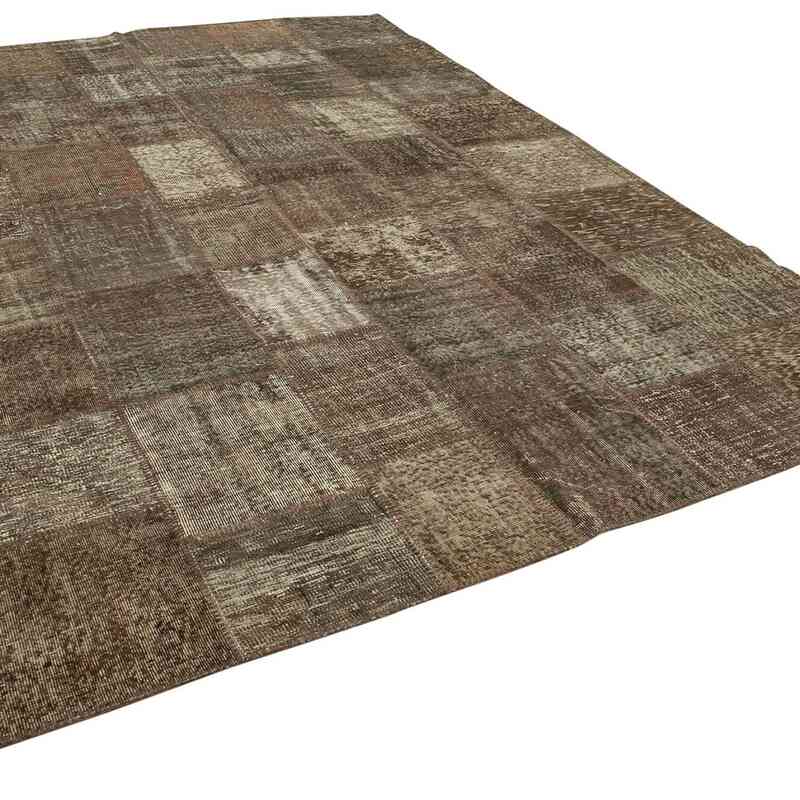 Brown Patchwork Hand-Knotted Turkish Rug - 8' 4" x 11' 6" (100 in. x 138 in.) - K0049736