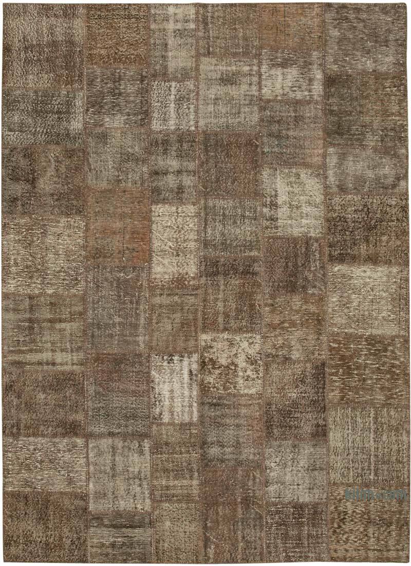 Kahverengi Boyalı Patchwork Halı - 254 cm x 351 cm - K0049736