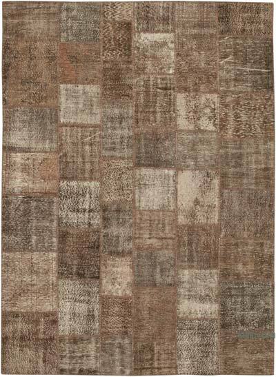 Kahverengi Boyalı Patchwork Halı - 254 cm x 351 cm