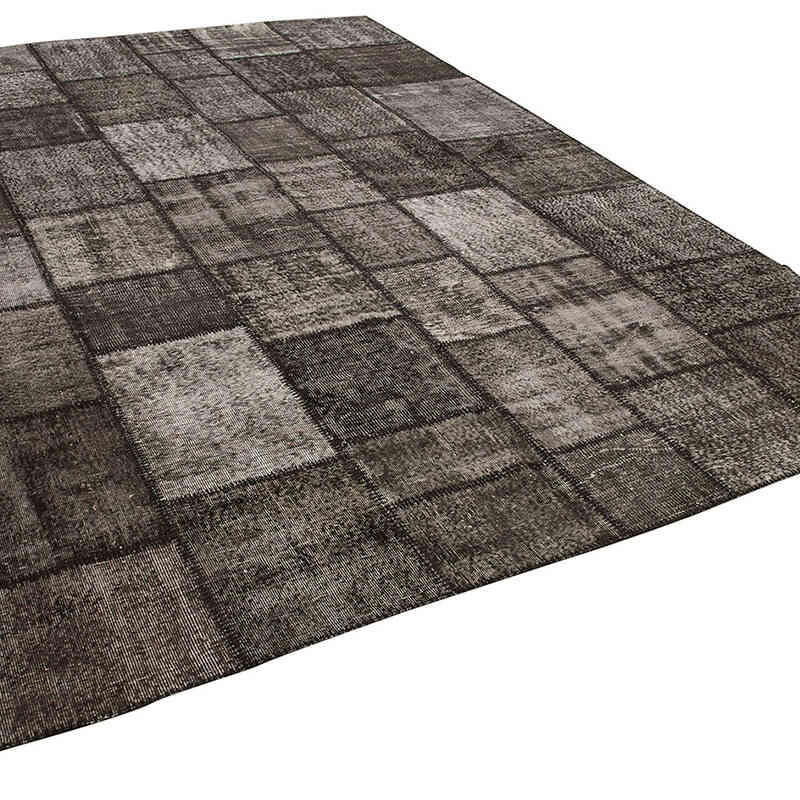 Black Patchwork Hand-Knotted Turkish Rug - 8' 4" x 11' 7" (100" x 139") - K0049742