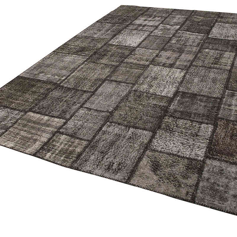 Black Patchwork Hand-Knotted Turkish Rug - 8' 4" x 11' 7" (100" x 139") - K0049742