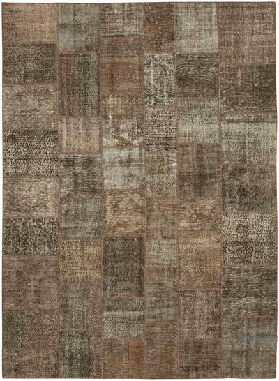 Brown Patchwork Hand-Knotted Turkish Rug - 8' 3" x 11' 7" (99 in. x 139 in.)