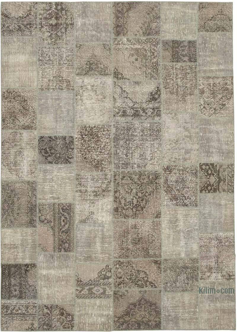 Grey Patchwork Hand-Knotted Turkish Rug - 8' 3" x 11' 9" (99 in. x 141 in.) - K0049749