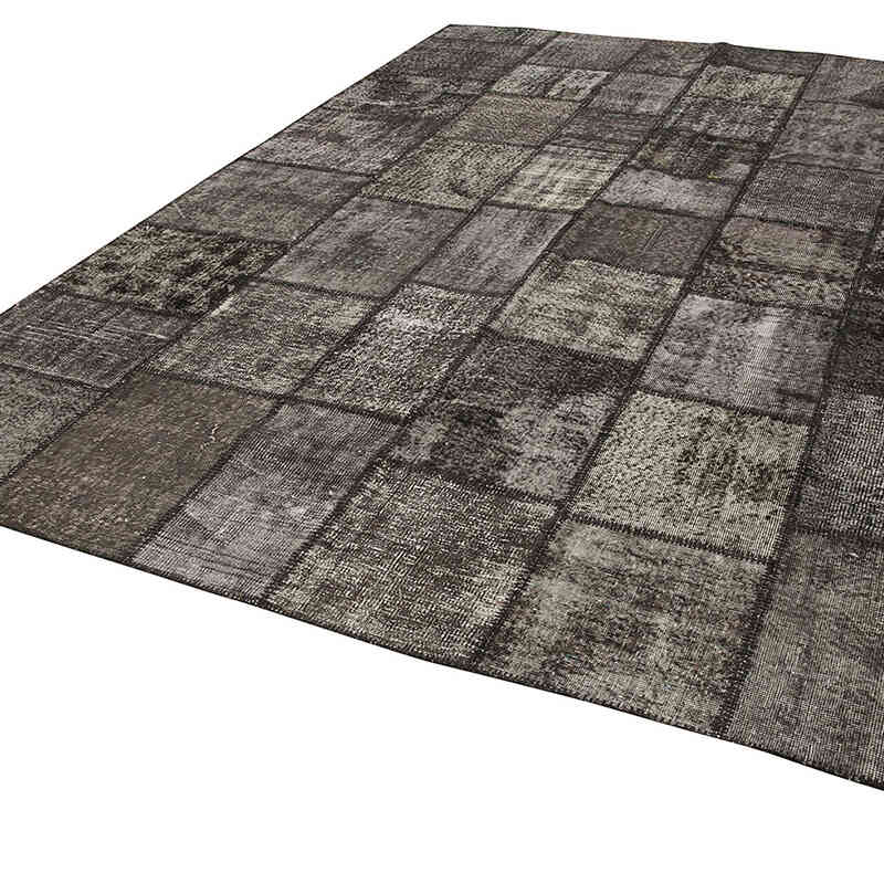 Black Patchwork Hand-Knotted Turkish Rug - 8' 4" x 11' 6" (100 in. x 138 in.) - K0049755