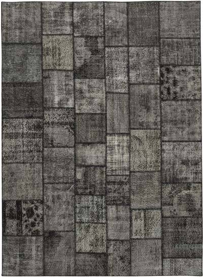 Black Patchwork Hand-Knotted Turkish Rug - 8' 4" x 11' 6" (100 in. x 138 in.)