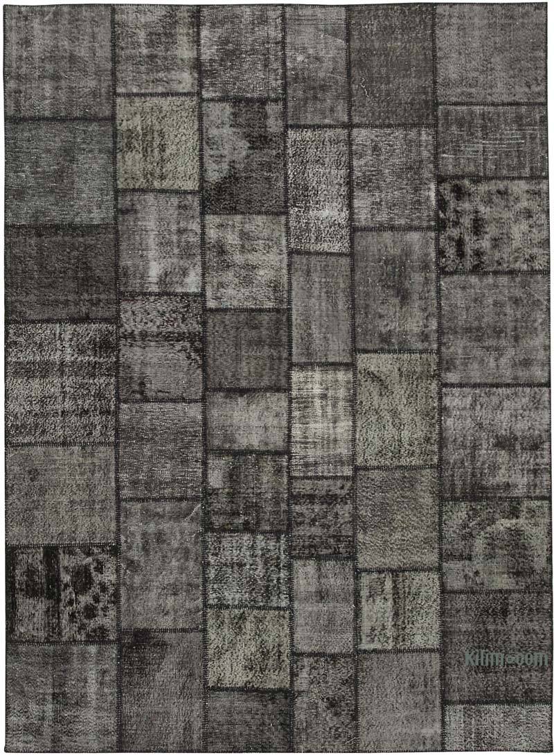 Black Patchwork Hand-Knotted Turkish Rug - 8' 4" x 11' 6" (100 in. x 138 in.) - K0049755
