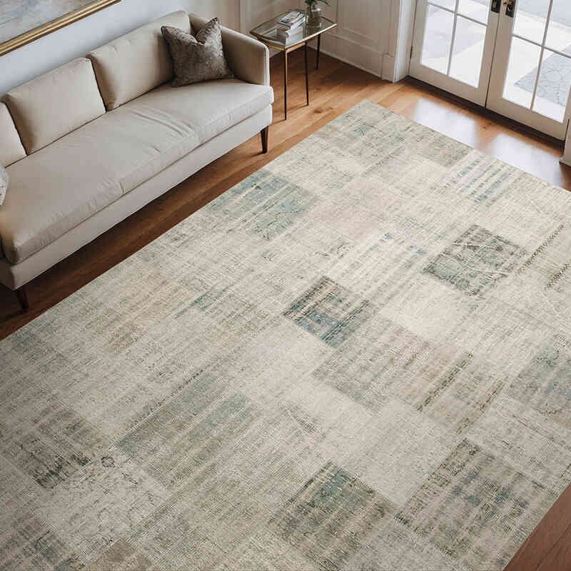Açık Mavi Boyalı Patchwork Halı - 258 cm x 355 cm - K0049760
