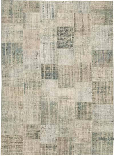 Açık Mavi Boyalı Patchwork Halı - 258 cm x 355 cm