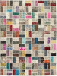 Multicolor Patchwork Hand-Knotted Turkish Rug - 8' 8" x 11' 6" (104" x 138")