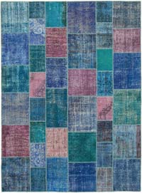 Blue, Purple Patchwork Hand-Knotted Turkish Rug - 8' 6" x 11' 7" (102" x 139")