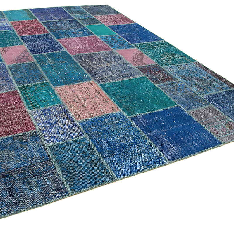 Azul Oscuro, Púrpura Alfombra De Retazos Turca Sobre-teñida - 260 cm x 353 cm - K0049765
