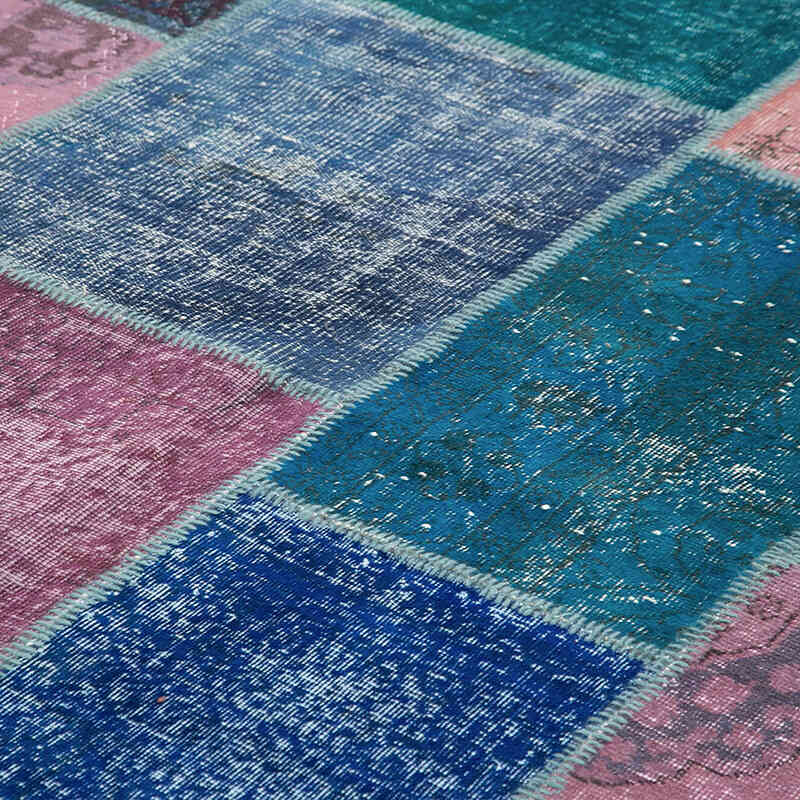 Azul Oscuro, Púrpura Alfombra De Retazos Turca Sobre-teñida - 260 cm x 353 cm - K0049765