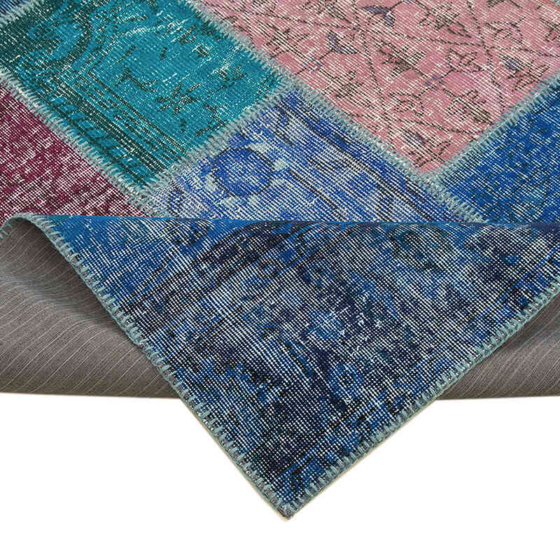 Azul Oscuro, Púrpura Alfombra De Retazos Turca Sobre-teñida - 260 cm x 353 cm - K0049765