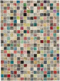 Multicolor Patchwork Hand-Knotted Turkish Rug - 8' 6" x 11' 6" (102" x 138")