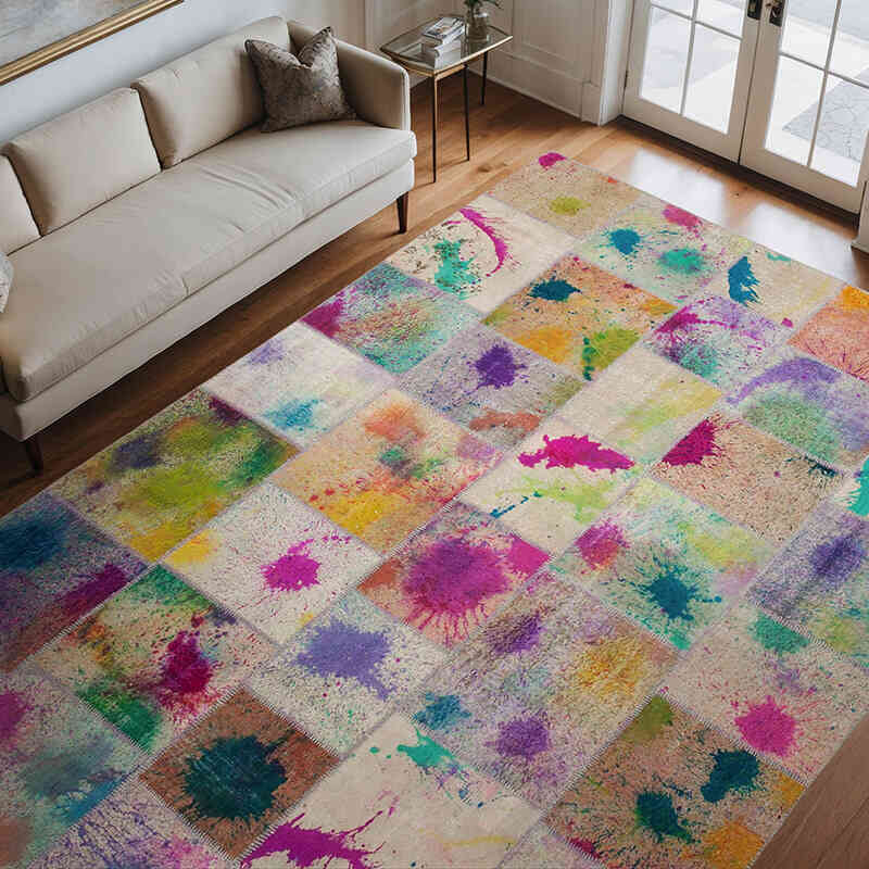 Multicolor Alfombra De Retazos Turca Sobre-teñida - 251 cm x 348 cm - K0049772